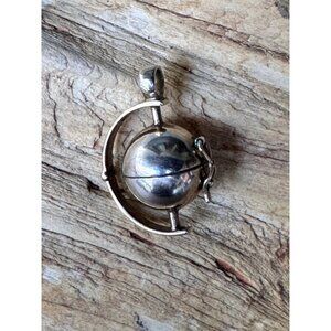 Sterling Silver Spinner Globe Orb Locket Pendant  Poison Perfume Ball  Rotating
